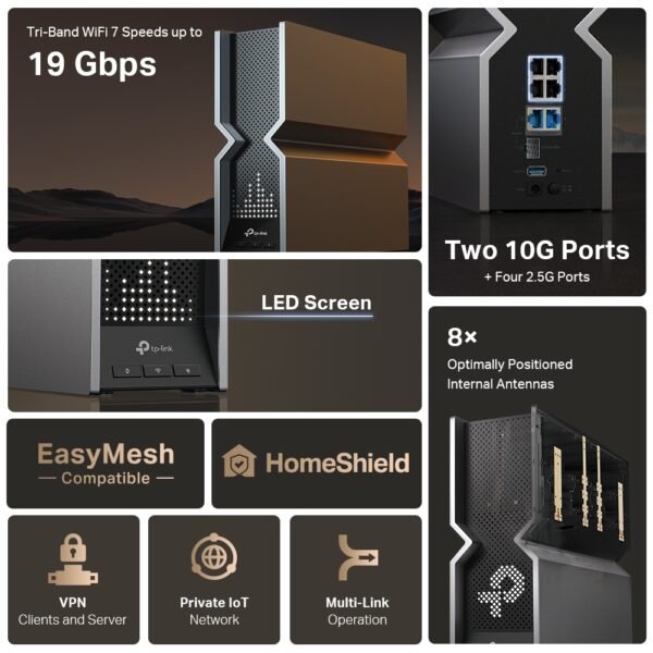 TP-Link Archer BE800 BE19000 Tri-Band Wi-Fi 7 Router - Image 5